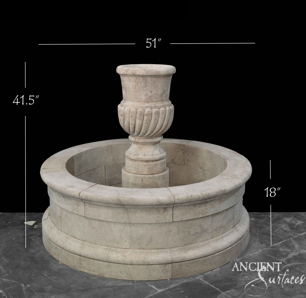 Reclaimed limestone fountains
Ancient Surfaces fountain collection
Antique limestone water features
Hand-carved limestone fountains
Julianne Vela limestone fountain
Dwyer Triple reclaimed fountain
Octagonal limestone courtyard fountain
Historic limestone garden fountains
Old-world limestone water features
Timeless limestone architectural accents
Patina limestone outdoor fountains
Mediterranean reclaimed limestone fountains
Authentic limestone fountain craftsmanship