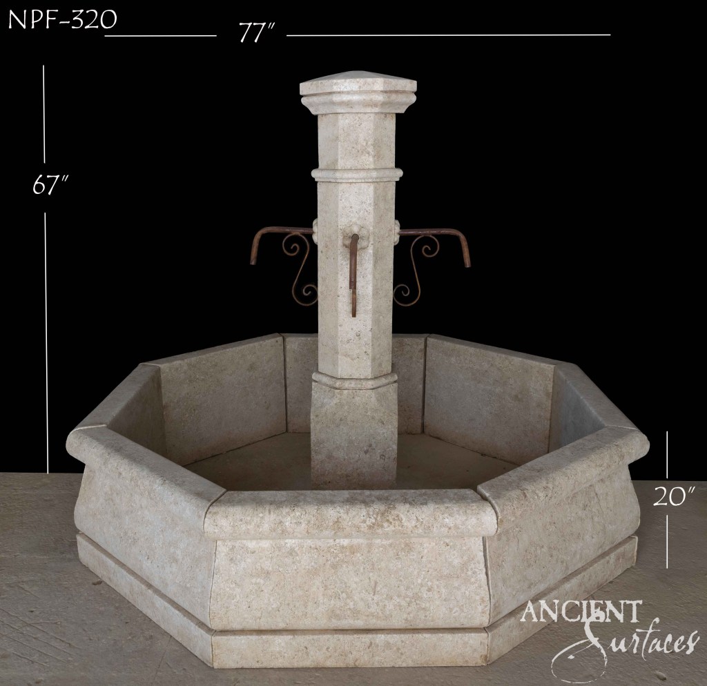 Reclaimed limestone fountains
Ancient Surfaces fountain collection
Antique limestone water features
Hand-carved limestone fountains
Julianne Vela limestone fountain
Dwyer Triple reclaimed fountain
Octagonal limestone courtyard fountain
Historic limestone garden fountains
Old-world limestone water features
Timeless limestone architectural accents
Patina limestone outdoor fountains
Mediterranean reclaimed limestone fountains
Authentic limestone fountain craftsmanship