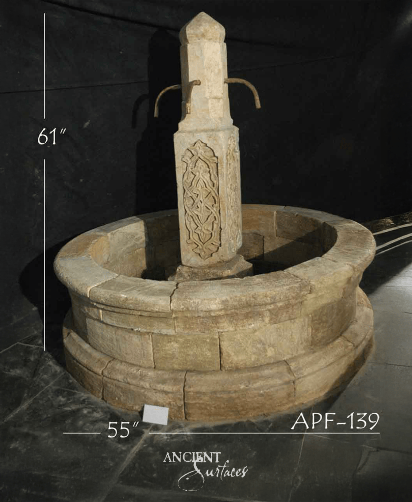 reclaimed limestone fountain
Ancient Surfaces
antique stone water feature
historic limestone garden fountain
 limestone fountain
monumental reclaimed stone fountain
European courtyard fountain
limestone cloister water basin
hand-carved antique water fountain
limestone centerpiece
old-world limestone fountain
sculptural limestone garden feature
octagonal reclaimed stone fountain
rustic limestone water element
historic architectural water feature